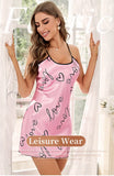 Heart Letter Print Nightdress Casual Round Neck Spaghetti Strap Sleep Dress Women's Sleepwear Dresses