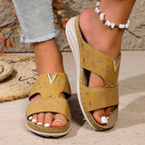 Summer Lightweight Wedges Slippers Women Metal Decor Plus Size 36-43 Beach Sandals Woman Comfortable Printed Platform Sandles