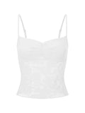 Women's Lace Cami Tops Sleeveless Ruched Front Solid Color Camisole Slim Fit Tank Tops Summer
