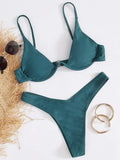Sexy Neon V-bar Underwired Bikini 2025 Female Ribbed Swimsuit Women Thong Swimwear Two-pieces Bikini set Push up Bathing Suit