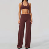 Summer 2 Piece Yoga Sets Women Tight Back Cross Sports Bra High Waist Peach Hip Wide Leg Pants Gym Running Fitness Workout Suits