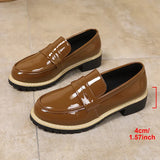 Patent Leather Thick Heels Loafers Women Spring New Mixed Color Med Heel Office Pumps Woman Plus Size 43 Slip On Single Shoes