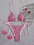 Sexy Pink Striped Micro Bikini 2026 Women Halter Push Up Bra Tie Side Thong Swimsuit Beach Bathing Suit Holiday Swimwear Biquini