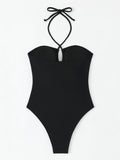 2026 Halter Swimsuit One Piece Solid Hollow Swimwear Women Sexy Bathers Bathing Swimming Swim Suit Female Beachwear
