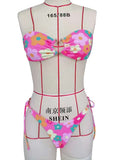 Sexy Bandeau Bikini 2025 Women Pink Floral Print Ring Circle Push Up Micro Swimsuit Off Shoulder Bathing Suit Thong Swimwear