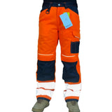 Reflective Stripe Pants Multi Pockets Cotton Construction Work Pants for Men Ouddoor Road Workwear Trousers Safety Cargo Pants