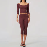 Fashion Mid Sleeve T-shirt Yoga Suits Tight Fitting Slim Sports Tops High Waist Peach Hip Mid Pants Gym Running Fitness Outfits