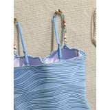 Wrinkled Underwired Colorful Beads Women Swimwear One Piece Swimsuit Female High Leg Cut Monokini Bather Bathing Suit Swim V8301