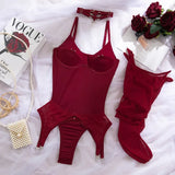 Toucheart Erotic Bodysuit Sexy Hot Tight Plunge Seductive Women's Intimate Flirt Romantic Garter Four-piece Set with Stockings