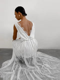 Sexy Deep V-neck Sleeveless Lace Dress Streetwear Women 2026 Backless Tunics A-line Party Dresses Long Maxi Robe Black White