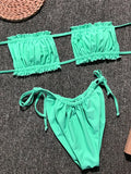 Tie Dye Pleated Ruffled Bikinis Bandeau Bikini Women Swimsuit Female Swimwear Two-pieces Bikini Set Hollow Out Bathing Suit Swim