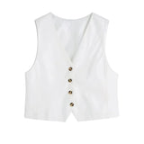 Foridol White Cotton Linen Long Pants Set Sleeveless Vest Pants Suit Office Lay Autumn Summer Wide Leg Casual Fashion Set Outfit