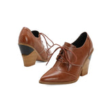 Snake Print Pumps Women Lace Up Brogue Shoes Pointed Toe Wedge Heels Deep Mouth Plus Size 40 41 42
