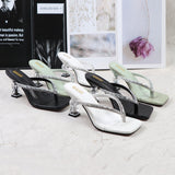 2025 Summer Flip Flops Crystal Slides Women 8cm High Heels Mules Crystal Glitter Block Low Heels Slippers Glitter Platform Shoes