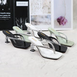2025 Summer Flip Flops Crystal Slides Women 8cm High Heels Mules Crystal Glitter Block Low Heels Slippers Glitter Platform Shoes