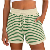 Y2k Cute Contrast Color Elastic High Waist Striped Shorts Women Drawstring Summer Shorts With Pockets Loose Fit Ribbed Shorts