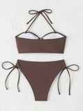 Halter Bandeau Bikinis 2026 Women Sexy Swimsuit Solid Padded High Waist Swimwear Female Bathers Bathing Swimming Swim Suit