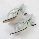 2025 Summer Flip Flops Crystal Slides Women 8cm High Heels Mules Crystal Glitter Block Low Heels Slippers Glitter Platform Shoes
