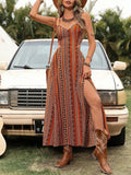 Deep V-Neck Backless Sling Dress with Thigh High Slit, Floral Print Beach Holiday Party Maxi Dress, Summer Women's Clothing