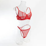 Toucheart Sexy Lingerie Suit for Women Lace Mesh Ultra-thin Underwear Comfortable Bra Set with Steel Rings Hollow Out Underwear