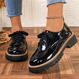 Ladies Office Oxford Shoes Fashion Lace Up Round Toe Platform Shoes Women British Style Patent Leather Student Shoes Woman 43