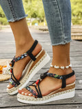 Fashion T-Strap Platform Sandals  Women New Mix Color Elastic Band Wedge Sandals Woman Summer Daily Open Toe Sandalias Female