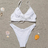 Ribbed Underwired V-Bar Bikini 2026 Women Swimsuit Female Swimwear Two Pieces Bikini Set Knotted Push Up Bathing Suit Swim Lady