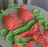 Sexy Solid color Women's Swimsuit Two-piece Triangle Swimwear Braiding rope Bikinis Set Beach Bathing Suit Brazilian Biquinis