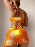 3 Pieces Ombre Lace Up Bikini Swimsuit & Beach Skirt Sexy Swimwear Women 2026 Bathing Swimming Swim Suit Female Summer Beachwear