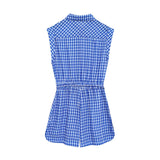 Gingham Printed Jumpsuit Women 2025 Summer Spring Wide Leg Casual Overalls for Women Cotton Linen Romper Pockets Playsuit