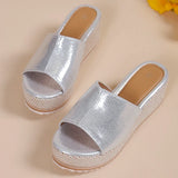 2025 Summer Chunky Platform Slippers for Women Pu Leather Wedges High Heel Sandals Woman Plus Size 36-43 Beach Sandles Female
