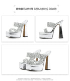 Summer 2026 Crystal Shiny Hollow Out High Heels Women's Sandals Fashion Sexy Size 35-41 Glittering PU Upper Rubber Sole