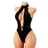 Crotchless Sexy Transparent Bodysuits Women Lace Lingerie Deep V Halter Baby Doll Dress Sexy Open Crotch Erotic Hot Underwear