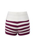 Women Spring Summer Striped Knit Shorts Slim Fold Over Low Rise Mini Shorts for Daily Office Party Club