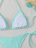 Halter Triangle String Bikinis 2026 Women Sexy Striped Swimsuit Ruffle  Swimwear Female Bathers Bathing Swimming Swim Suit