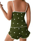 Women’s 2 Piece Pajama Set Heart Print Cami Top and Shorts Sleepwear Summer Loungewear Nightwear Sexy Cute Pjs Set