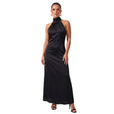 Women Summer Sexy Long Dress Sleeveless Halterneck Backless Solid Color Cocktail Dresses for Party