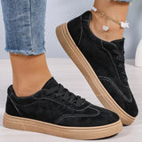 All Match Black Faux Suede Sports Shoes for Women Lace Up Low Top Sneakers Woman Sewing Wear Resistant Vulcanize Shoes Ladies