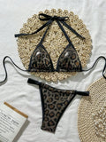 Shiny Brozing Wine Leopard Print Bikini Women Sexy Push Up Bra Pleate Triangle Swimsuit 2026 Beach Bathing Suit Holiday Swimwear
