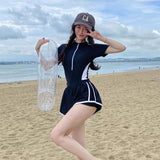 New Women's Swimsuit, One-piece Coverage Slimming Effect  Conservative Sports Style Hot Spring Flat Leg Pants Swimsuit Plus Size