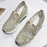 Spring Autumn Luxury Crystal Sneakers Women Breathable Mesh Sports Shoes for Woman Retro Low Top Platform Vulcanize Shoes Lady