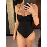 Wrinkled Underwired Colorful Beads Women Swimwear One Piece Swimsuit Female High Leg Cut Monokini Bather Bathing Suit Swim V8301