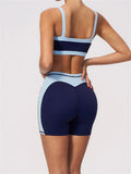 Summer Color Blocking Yoga Suit Women Shockproof Slim Sports Bra High Waist Hip Lift Shorts Gym Running Fitness Sets Tracksuit
