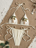 3D Coconut Tree Halter Pearls Mini Micro Bikini Women Swimsuit Female Swimwear Two-pieces Bikini Set Bather Bathing Suit Swim