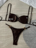 Metal Buckle Satin Bikini Women Micro Thong Swimwear Female Swimsuit Two-pieces Bikini Set High Cut Bather Bathing Suit Swim