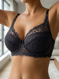 French Women's Lace Trim Push Up Bra Sexy Mesh Underwire Underwear Comfy Thin Padding Floral Lace Lingerie Bra