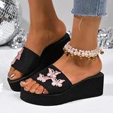 Pink Crystal Butterfly Platform Slippers Women 2026 Summer Slip On Wedge Sandals Woman Lightweight Thick Sole Casual Slides 42