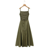Australian Women's Back-cross-strap Hollow-out Camisole Dress With Chest Pleats Slim-fit Waist And Long Skirt Pure Desire ZJBL