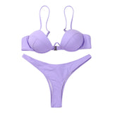 Women Push Up Two Piece Bikini Swimsuits Solid Color Bra Padded Swimwear Bathing Suit