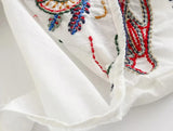 Foridol Marine Organism Embroidery Batwing Sleeve Summer Spring Maxi Skirt Set Cotton White Tassle Dress Set Outfits Button Suit